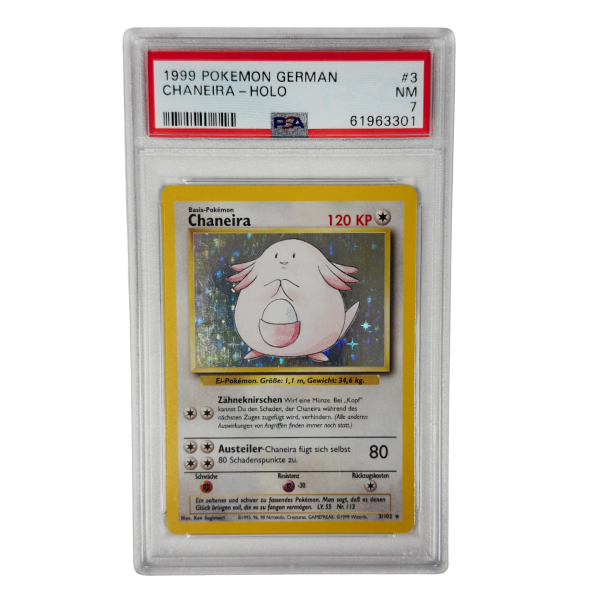 Pokémon - Chansey Holo #3/102 Base Set (1999) German – PSA 7 NM