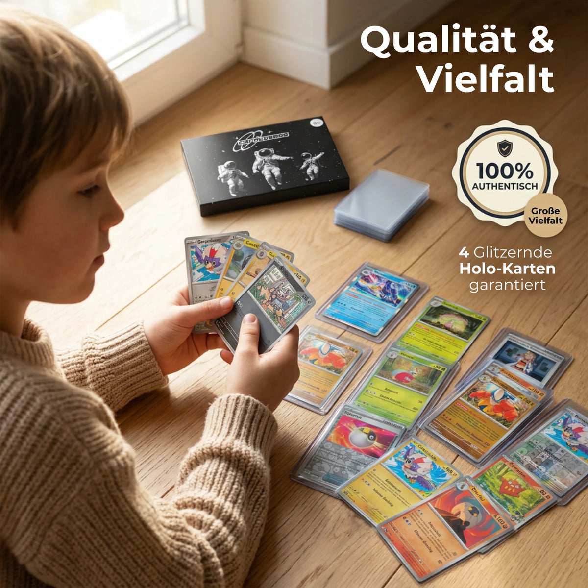 Pokémon Karten Set Niemiecki – 30 kart w tym 4 Holo + 100 Koszulki na karty