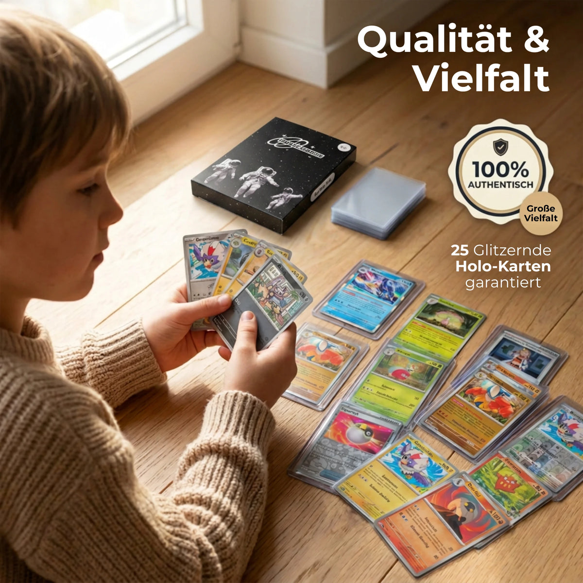 Pokémon Karten Set Niemiecki – 200 kart w tym 25 Holo + 100 Koszulki na karty