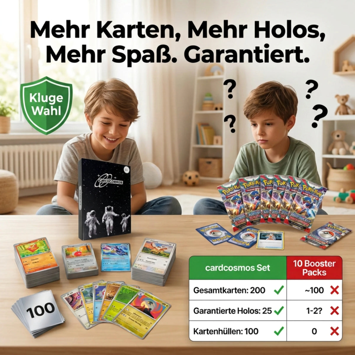 Pokémon Karten Set Niemiecki – 200 kart w tym 25 Holo + 100 Koszulki na karty