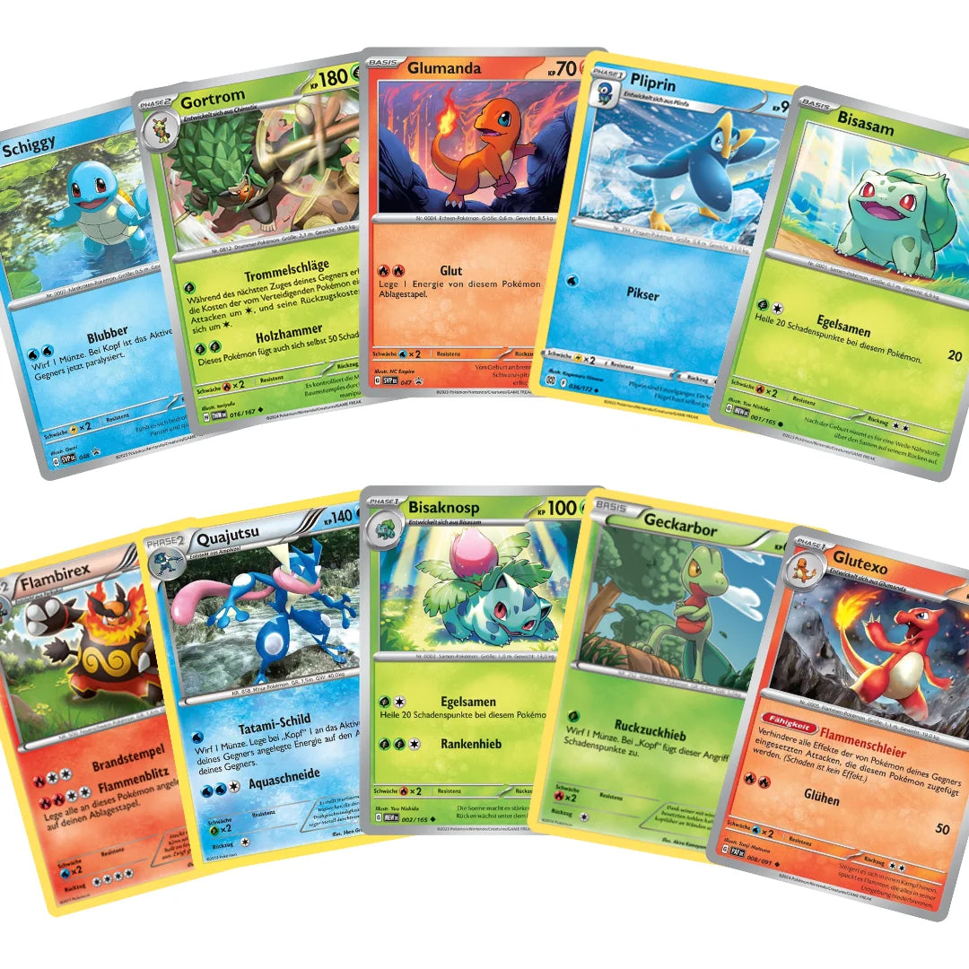 Pokémon Karten Set Niemiecki – 10 kart Starter Pokémon i ewolucji – losowo wybrane