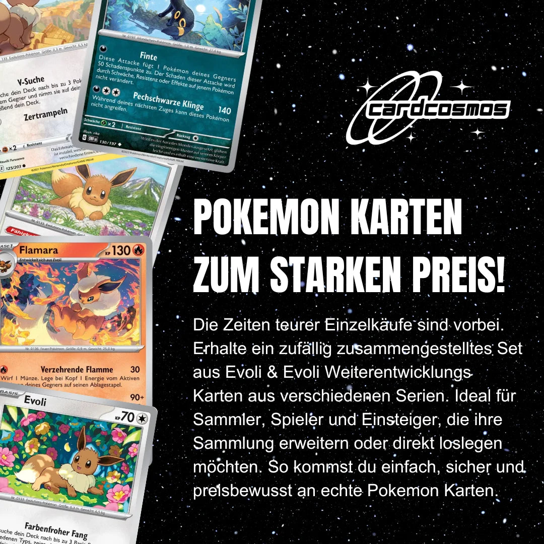 Pokémon Card Set English – 10 Eevee & Evolutions Cards – Randomly Assembled