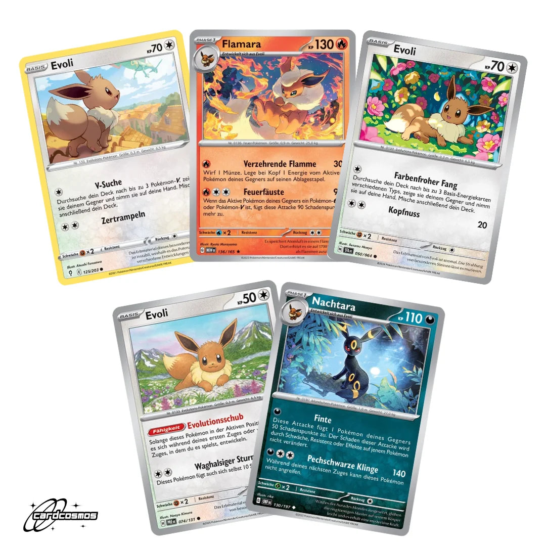 Pokémon Karten Set Niemiecki – 5 kart Evoli/Eevee i ewolucji – losowo wybrane