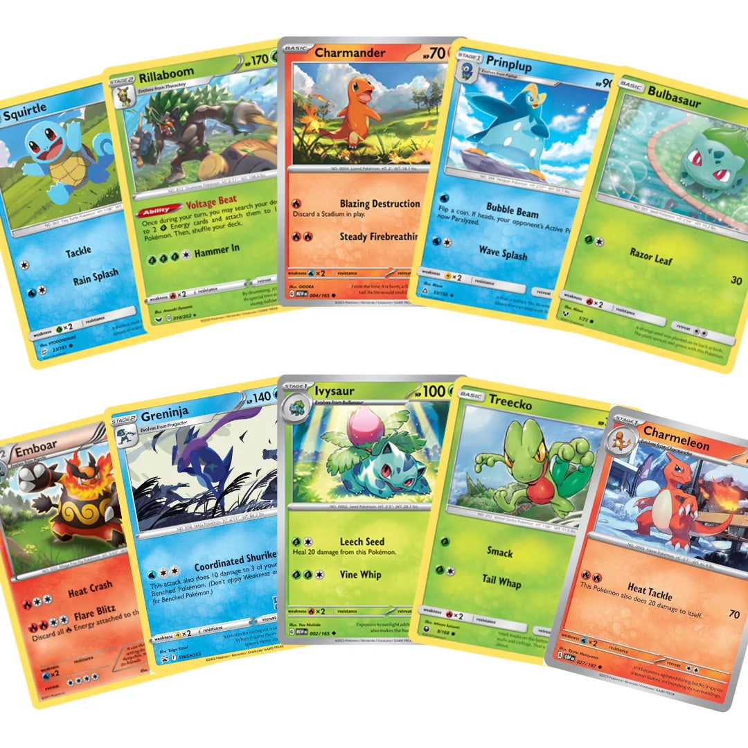 Pokémon Karten Set Angielski – 10 kart Starter Pokémon i ewolucji – losowo wybrane