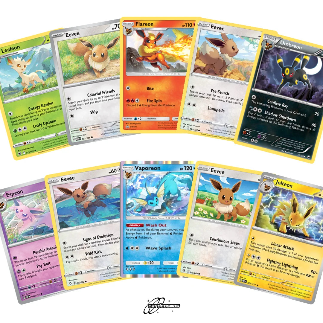 Pokémon Card Set English – 10 Eevee & Evolutions Cards – Randomly Assembled