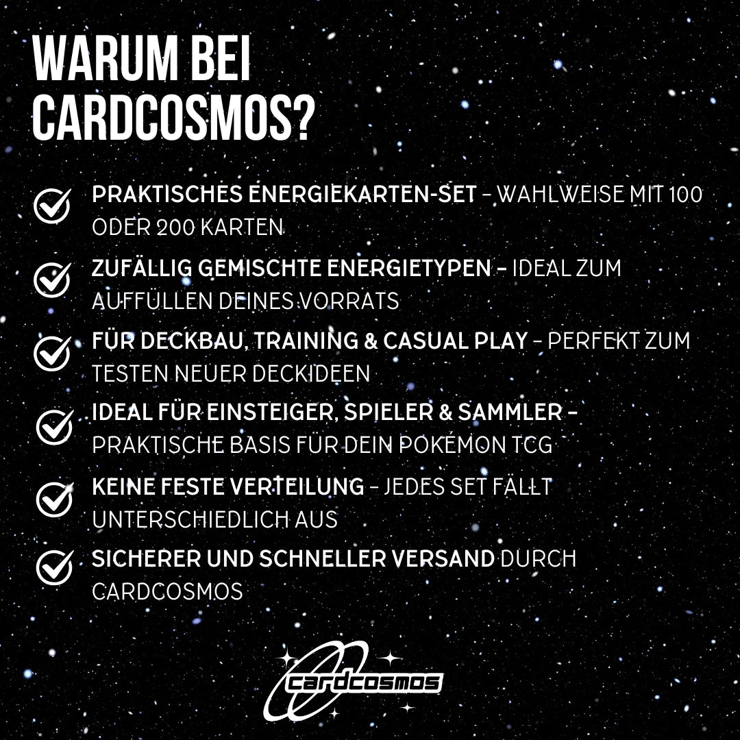 Zestaw kart energetycznych Pokémon – 100 lub 200 losowo wymieszanych kart