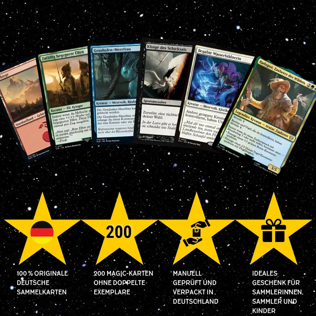 Magic: The Gathering Zestaw kart Niemiecki – 200 kart w tym 16 Rares i 4 Foils + 100 Koszulki na karty