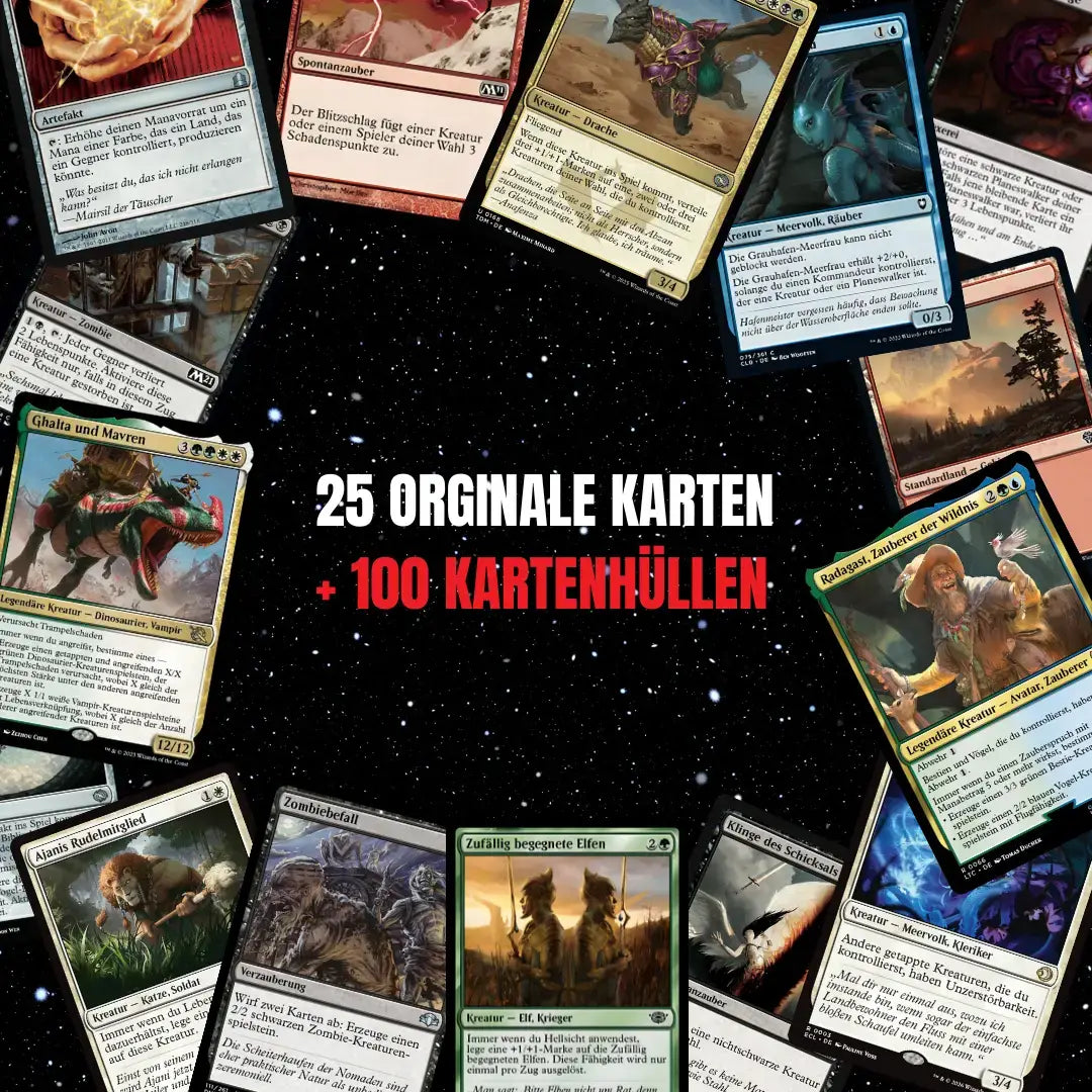 Magic: The Gathering Card Set German – 25 cards incl. 2 Rares + 100 Card Sleeves