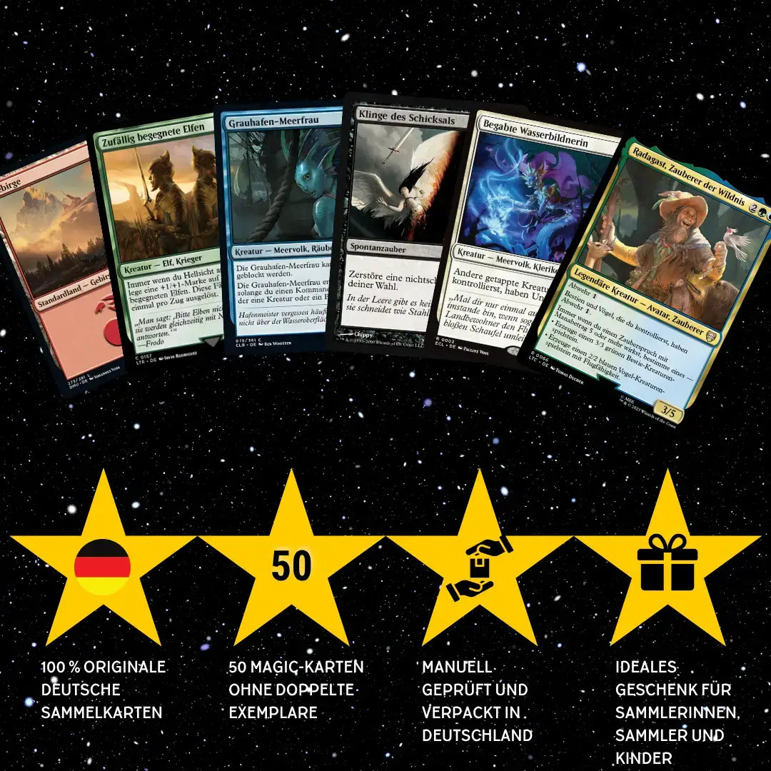Magic: The Gathering Card Set German – 50 cards incl. 4 Rares & 1 Foil + 100 Card Sleeves