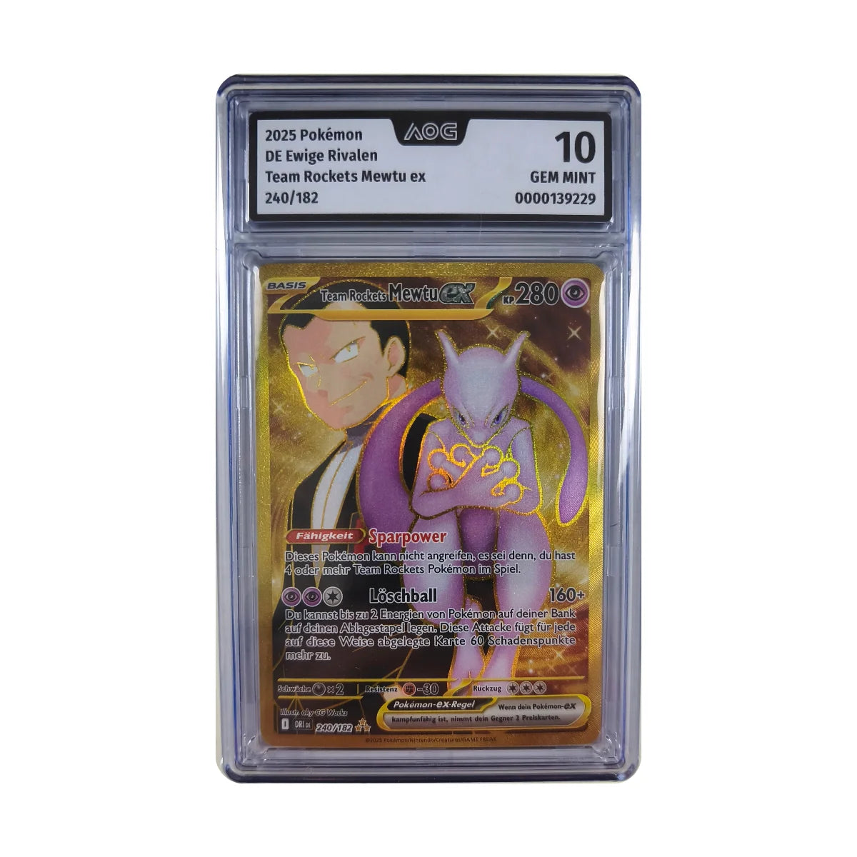 Pokémon - Team Rocket's Mewtwo ex Gold Rare #240/182 (Ewige Rivalen) – AOG 10 Gem Mint