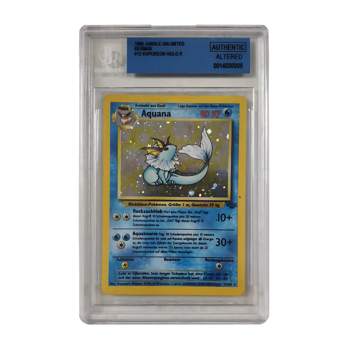Pokémon - Vaporeon Holo #12/64 (Dschungel Unlimited) – BGS Authentic Altered