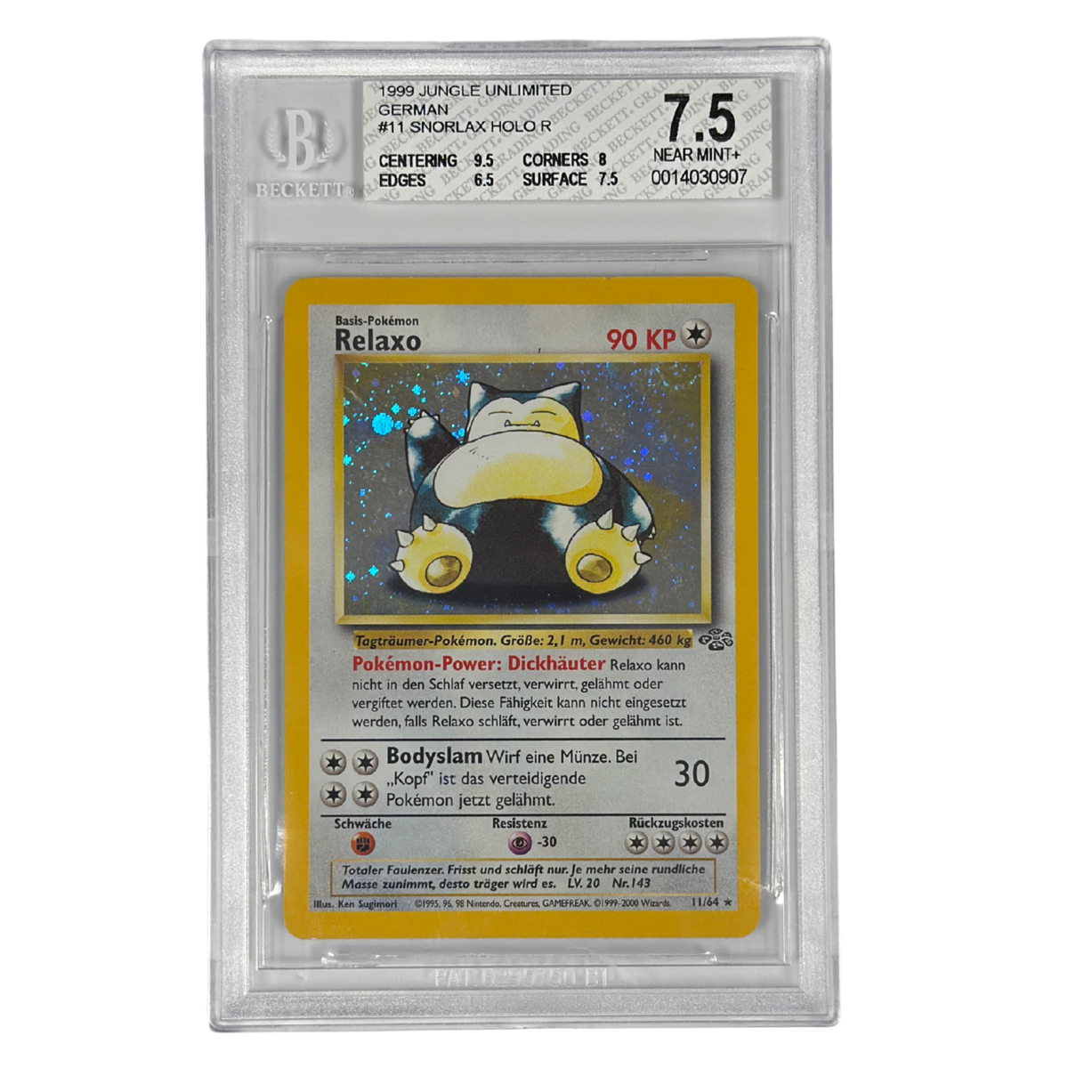 Pokémon - Relaxo Holo #11/64 (Jungle Unlimited) – BGS 7.5 Near mint+