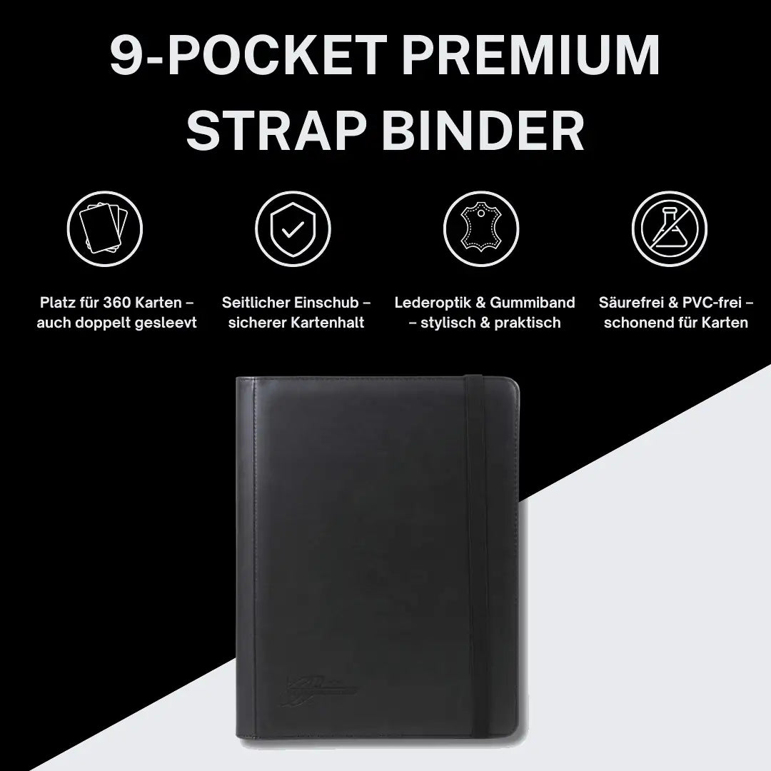 cardcosmos - 9 Pocket Strap Premium Leather Binder - Schwarz