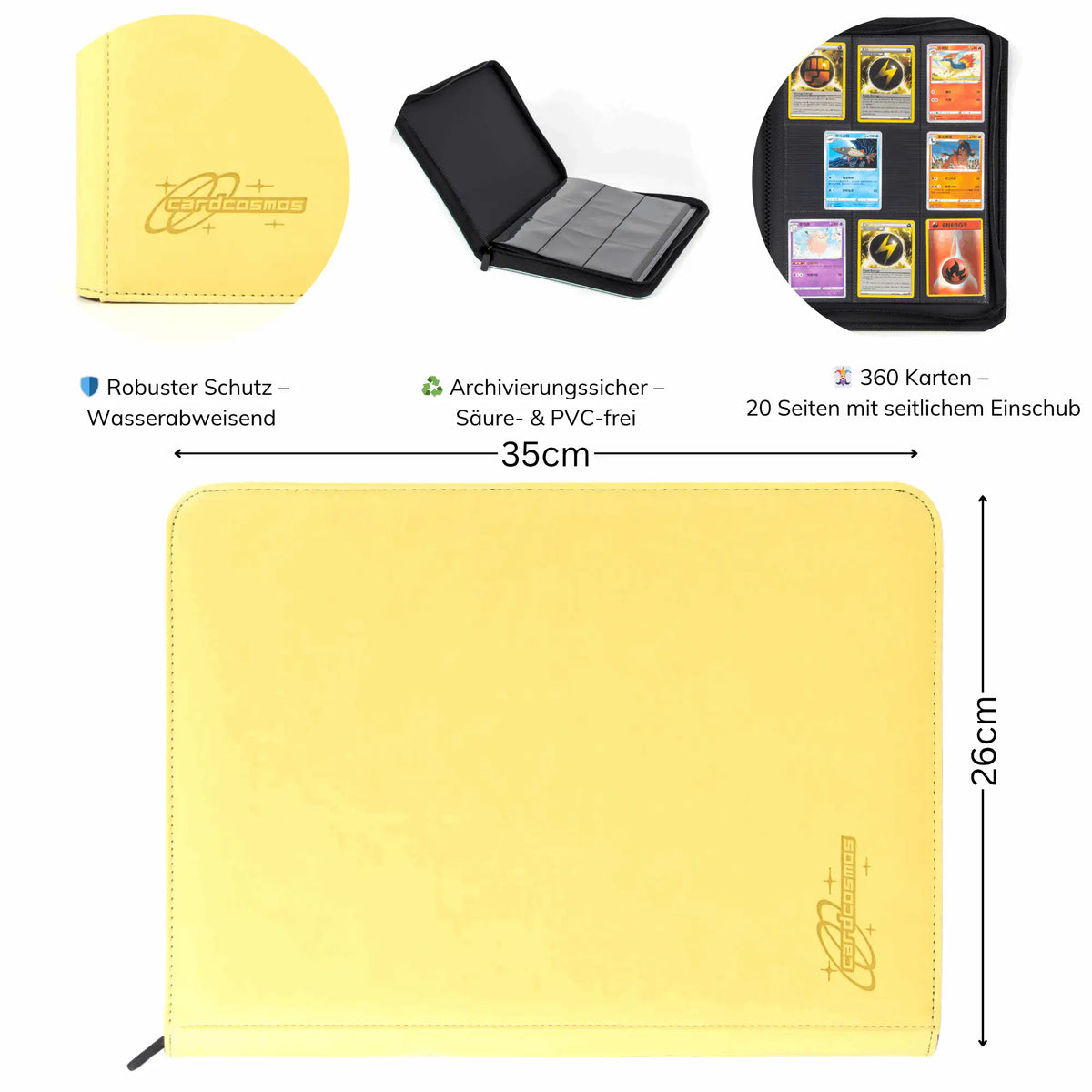 cardcosmos - 9 Pocket Zip Premium Leather Binder - Gelb