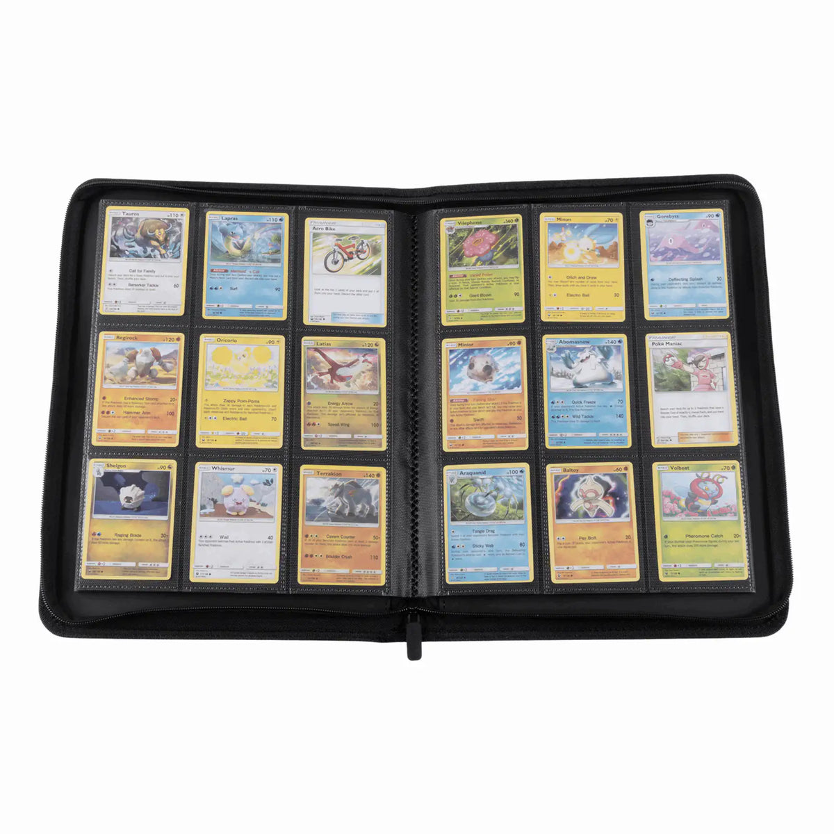 cardcosmos - 9 Pocket Zip Premium Leather Binder - Schwarz/Schwarz